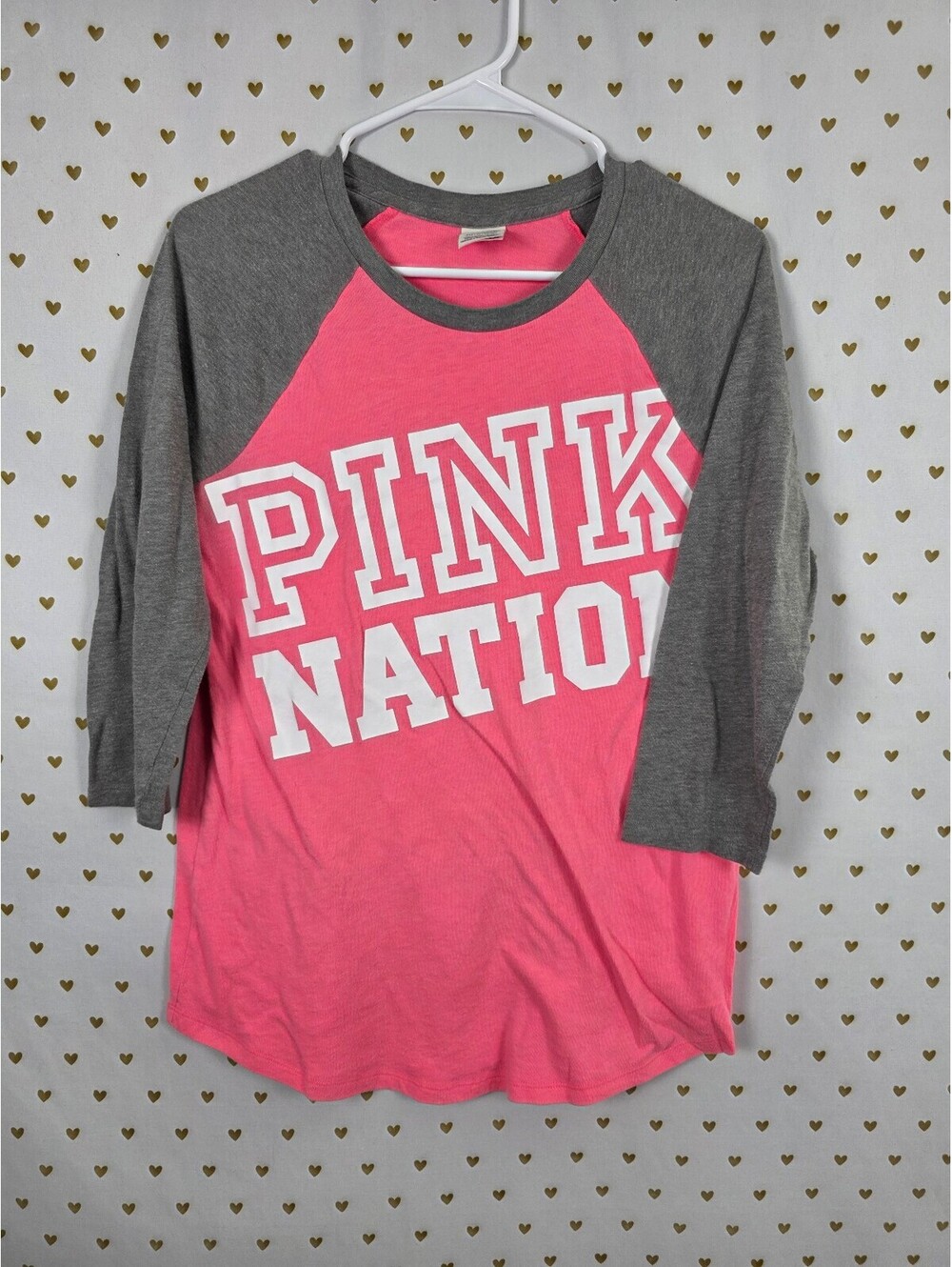 Victorias Secret PINK Nation Raglan Quarter Sleeve Logo Tee shirt small